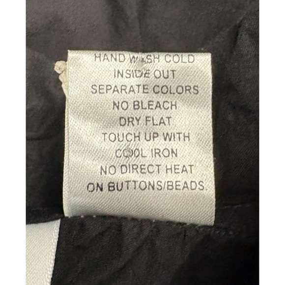 Michael Simon Womens Small Black Embroidered Blue Butterflies Button Down Up Top - Picture 10 of 12